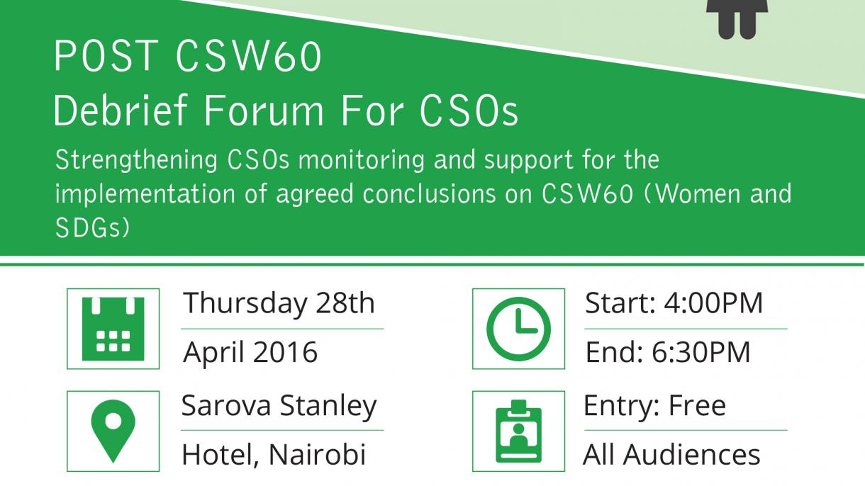 Strengthening CSOs monitoring and support for the implementation of agreed conclusions on CSW60 (Women and SDGs)