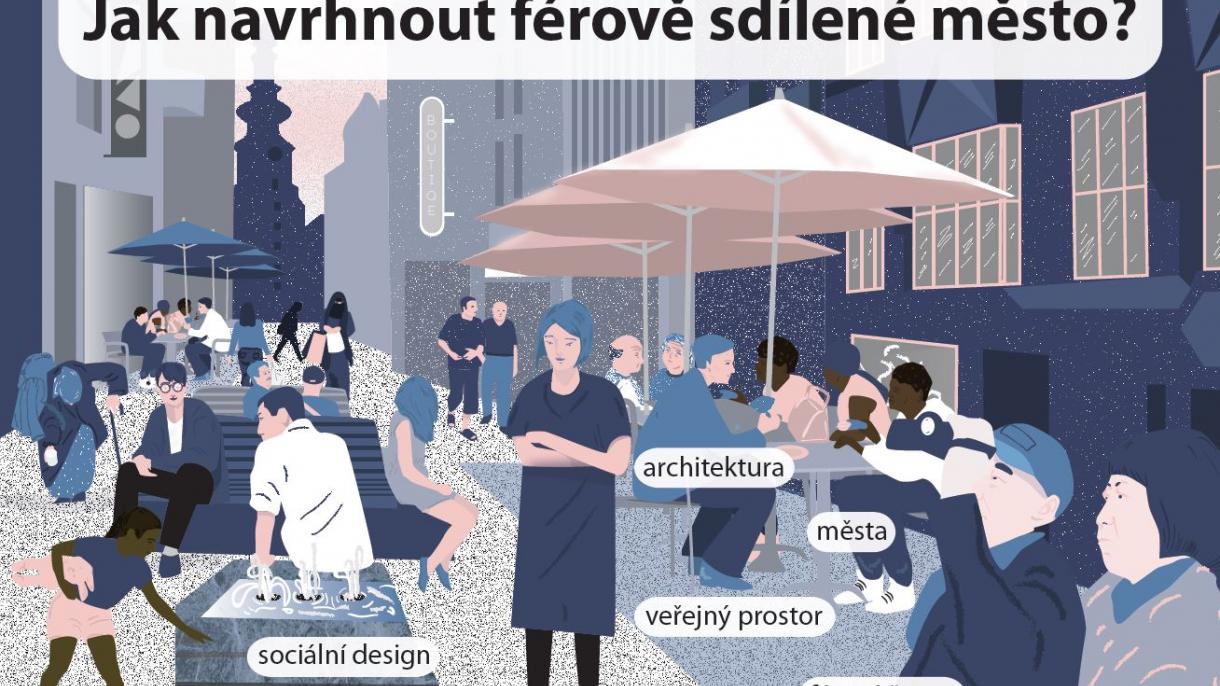 Městotvorný design - ulice s lidmi a dvě hlavní postavy komixu