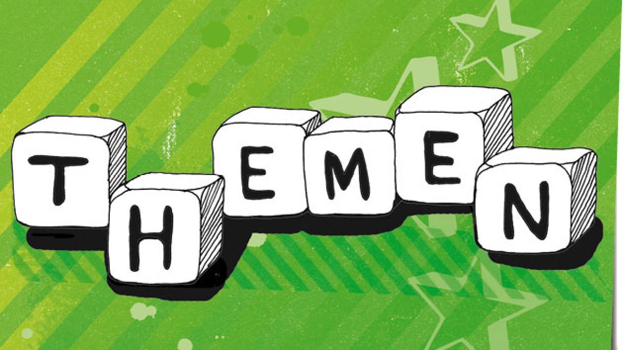 Bild mit Buchstabenwürfeln, die das Wort "Themen" bilden.